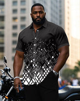 Men's Plus Size Business Gradient Geometric Print Short Sleeve Shirt Trousers Suit